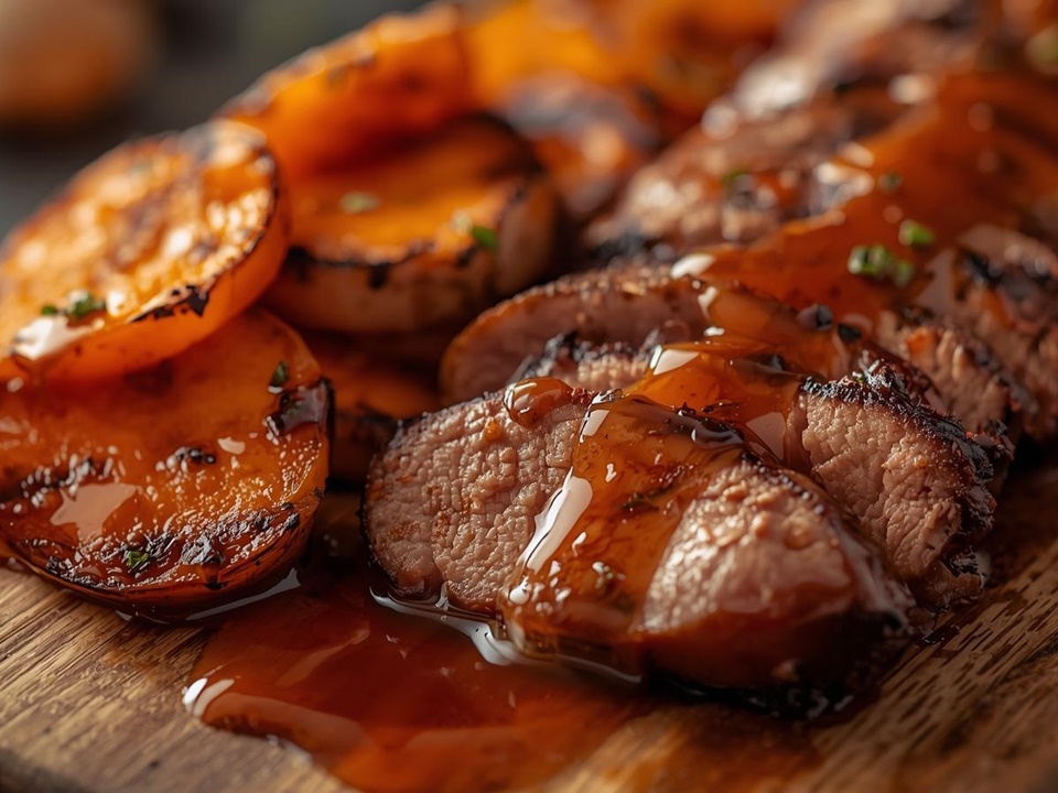 さつま芋と鴨の炭火焼 ～柚子胡椒ソース～!