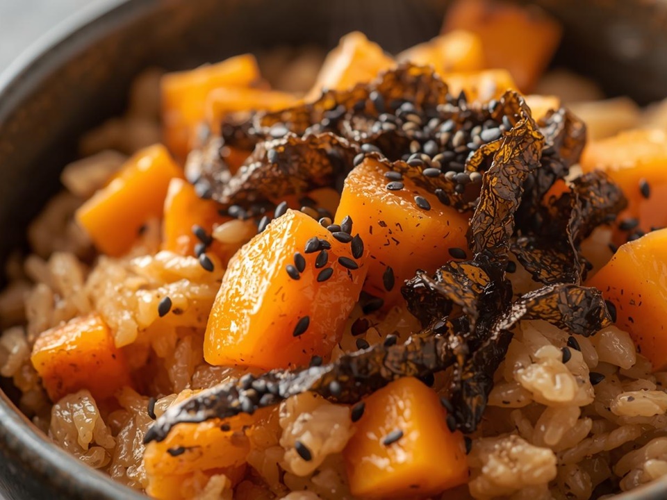 さつま芋の炊き込みご飯 ～黒胡麻と塩昆布の香り～