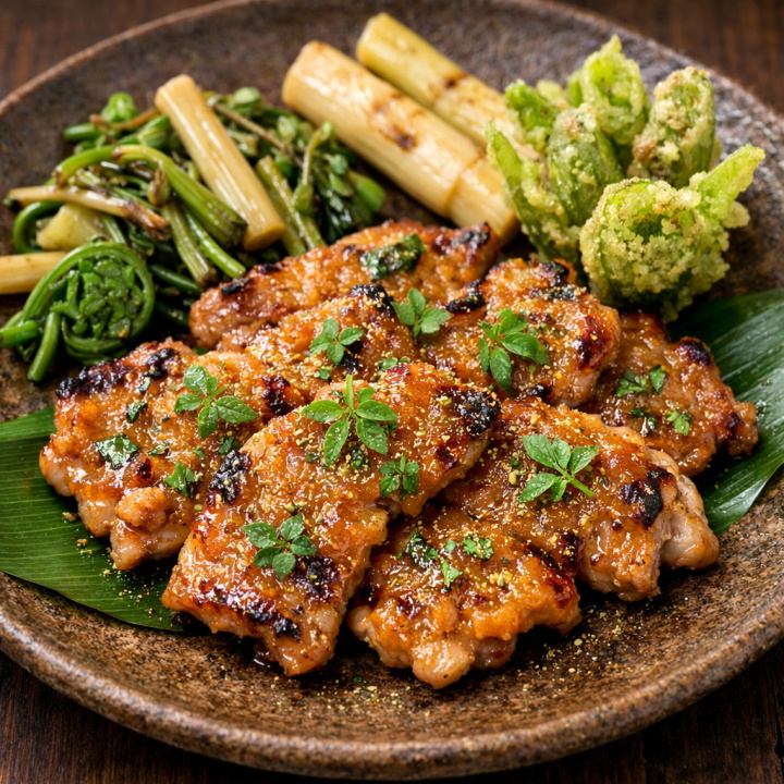 和歌山県産 猪肉の木の芽味噌焼き ～春の山の香りをひと皿に～