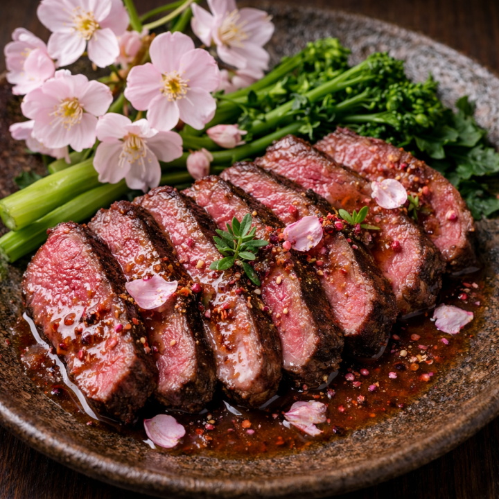 鹿肉のロースト 桜胡椒ソース ～春の香りをまとった赤身の旨み～